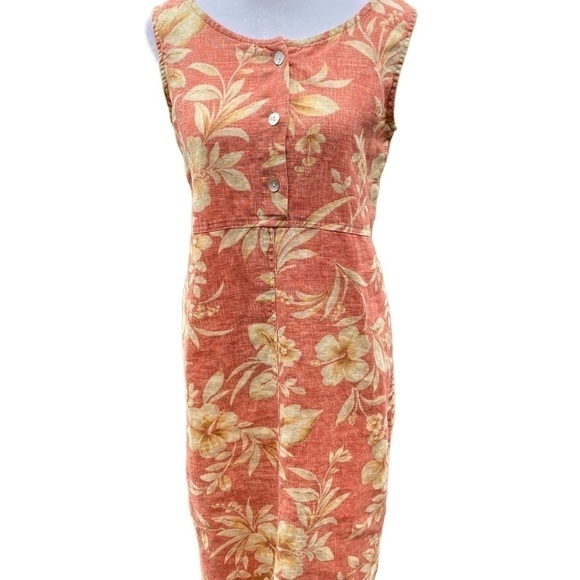 JESSICA Howard Petite Medium 100% Linen Sleeveless Maxi Dress w Button Coral - Picture 4 of 9